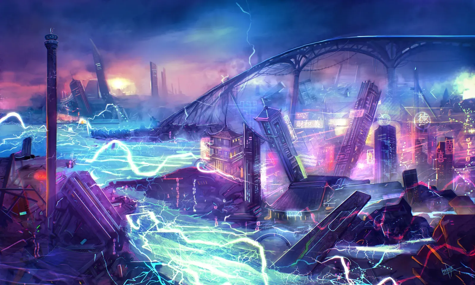 Ilustración Río Azul para playmat NeoChina